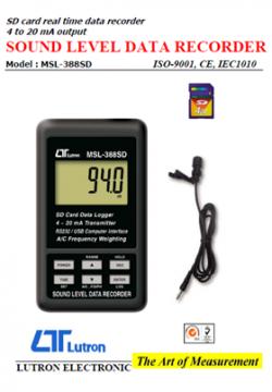 SOUND LEVER METER, Data recorder SD Card real time data logger 4 to 20 mA transmitter output - Model: MSL-388SD
