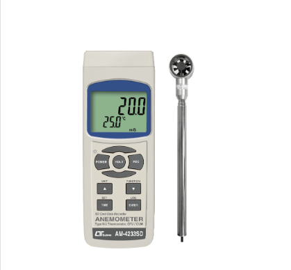 ANEMOMETER, SD Card real time data recorder, Air flow ( CMM, CFM ) Mini vane + type K/J Temp. - Model: AM-4233SD風速計