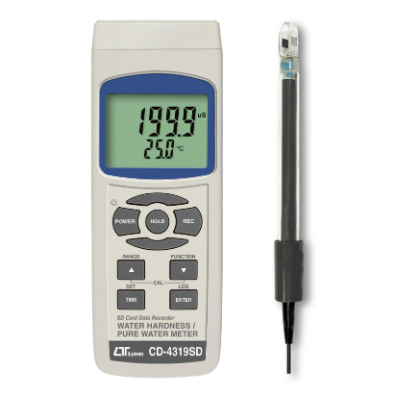 WATER HARDNESS/PURE WATER METER, SD Card real time recorder +TDS Salt Hardness 20uS, 200uS, 2mS, 20mS, 200mS, Resistivity meter - Model: CD-4319SDSD卡實時數據記錄儀 + 總固體溶解量 / 硬度 / 電阻率的水硬度/ 純水計