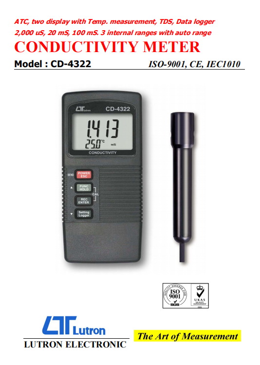 CONDUCTIVITY METER Model : CD-4322 電導率儀– 運揚有限公司